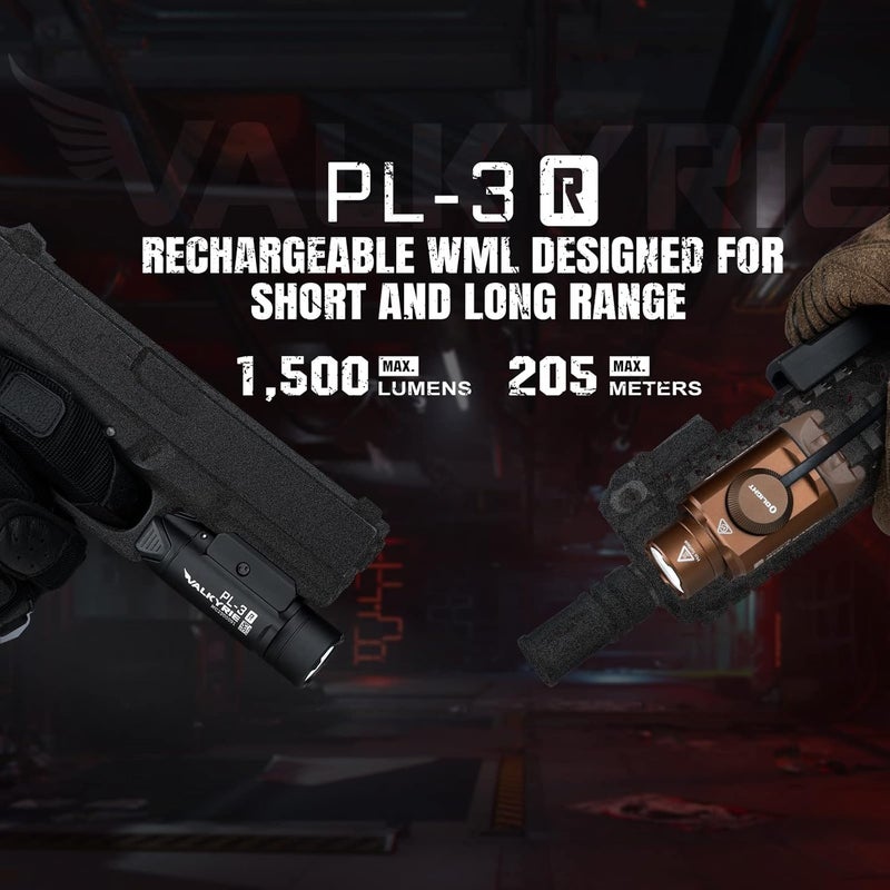 OLIGHT PL-3R Valkyrie Rechargeable Tactical Light, 1500 Lumens Rail-Mounted Weaponlight, LED Flashlight with Built-in Battery, Rail Locating Keys for 1913 Picatinny, GL Style - Image 2